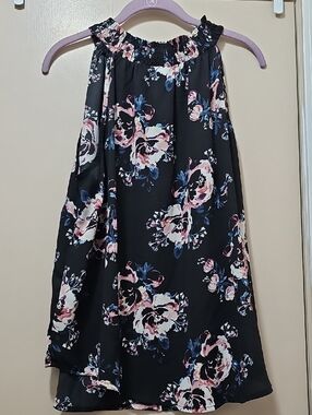 torrid Black Halter A-Line Blouse with Pink & Blue Floral Print